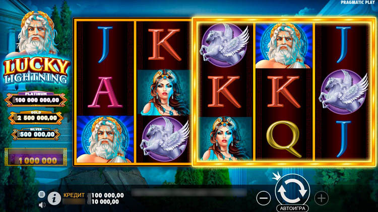 Игровое поле слота Lucky Lightning — расширяющаяся сетка барабанов с символами молнии